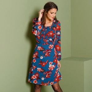 Blancheporte Šaty s květinovým vzorem modrá/korálová 44