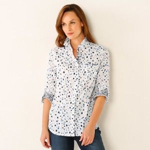 Blancheporte Košilová halenka s minimalistickým vzorem bílá/modrá 40