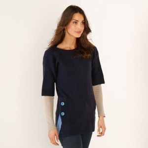 Blancheporte Pončo pulovr na knoflíky námořnická modrá 50