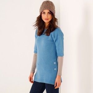 Blancheporte Pončo pulovr na knoflíky ledová modrá 50