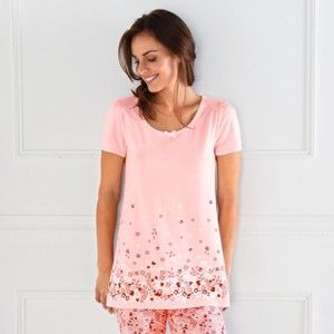 Blancheporte Pyžamové tričko s květinovým potiskem a krátkými rukávy růžová 46/48