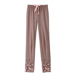 Blancheporte Pyžamové kalhoty, potisk květin na spodním okraji nohavice hnědošedá 56