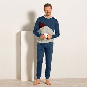Blancheporte Tříbarevné pyžamo s dlouhými rukávy modrošedá 117/126 (XXL)