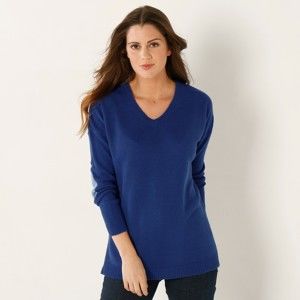 Blancheporte Jednobarevný pulovr s výstřihem do "V" tmavě modrá/modrá 34/36