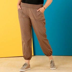 Blancheporte Kalhoty s podkasaným efektem nohavic hnědošedá 56