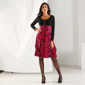 Blancheporte Šaty s potiskem a dlouhými rukávy černá/červená 54