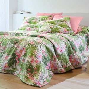 Blancheporte Přehoz na postel s potiskem, styl boutis růžová/zelená pléd 150x150cm