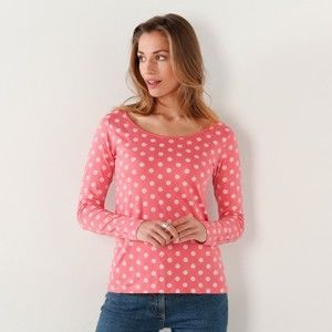 Blancheporte Puntíkované tričko s dlouhými rukávy růžová/režná 50