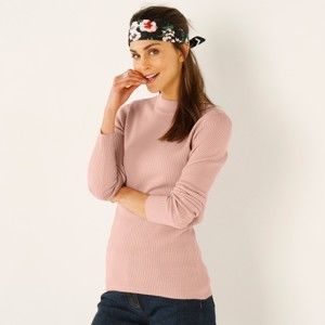 Blancheporte Žebrovaný pulovr se stojáčkem, délka cca 63 cm růžová pudrová 34/36
