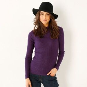 Blancheporte Žebrovaný pulovr se stojáčkem, délka cca 63 cm fialová 34/36