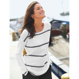 Blancheporte Pruhovaný pulovr se ženským výstřihem bílá/černá 50