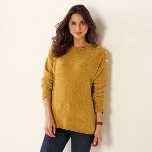 Blancheporte Žinylkový pulovr s knoflíkovým zdobením medová 52
