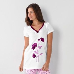 Blancheporte Pyžamové tričko s dlouhými rukávy a potiskem květin písková 50