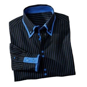 Blancheporte Košile s dvojitým límečkem a dlouhými rukávy černá proužky 47/48
