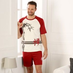 Blancheporte Pyžamo se šortkami a motivem bambusu režná/bordó 107/116 (XL)