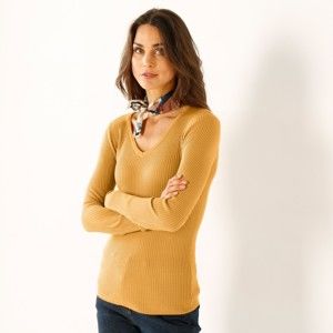 Blancheporte Žebrovaný pulovr s výstřihem do "V" šafránová 52