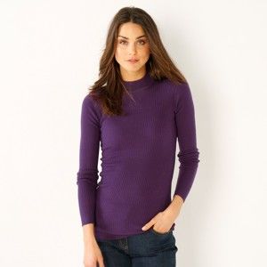 Blancheporte Žebrovaný pulovr se stojáčkem, délka cca 72 cm fialová 42/44