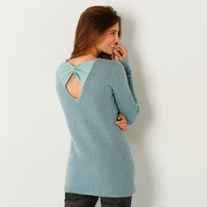 Blancheporte Třpytivý pulovr s mašlí vzadu modrošedá 50