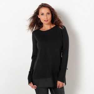 Blancheporte Jednobarevný pulovr ze dvou materiálů černá 46/48