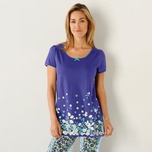 Blancheporte Pyžamové tričko s květinovým potiskem a krátkými rukávy indigo 34/36