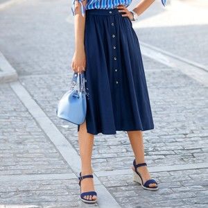 Blancheporte Dlouhá sukně na patenty námořnická modrá 42
