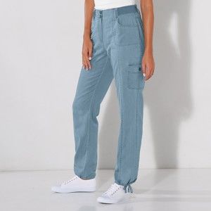 Blancheporte Denimové kalhoty s úpletovým pasem sepraná modrá 46