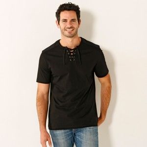 Blancheporte Jednobarevné tričko s krátkými rukávy a šněrováním černá 87/96 (M)
