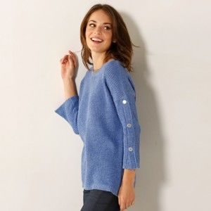 Blancheporte Krátká saténová noční košilka, jednobarevná modrá 50