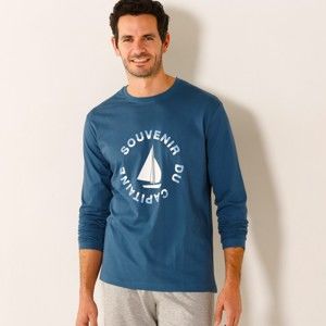 Blancheporte Pyžamové tričko s dlouhými rukávy, motiv "loď" modrá 117/126 (XXL)