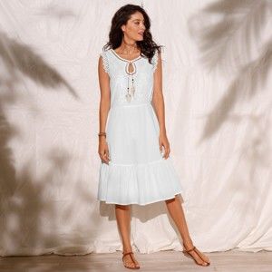 Blancheporte Volánové šaty s macramé bílá 38