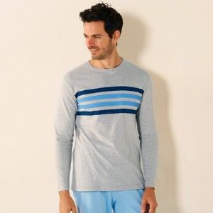 Blancheporte Pyžamové tričko s dlouhými rukávy a pruhy šedý melír 77/86 (S)