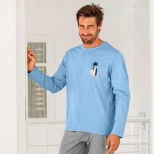 Blancheporte Pyžamové tričko s dlouhými rukávy, motiv "surf" nebeská modrá 127/136 (3XL)