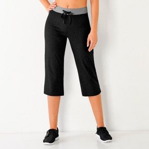 Blancheporte 3/4 rovné kalhoty z úpletu černá/šedý melír 52