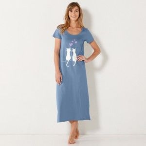 Blancheporte Dlouhá noční košile s potiskem koček modrá 52