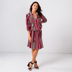 Blancheporte Košilové pruhované šaty proužky černá/červená/režná 54
