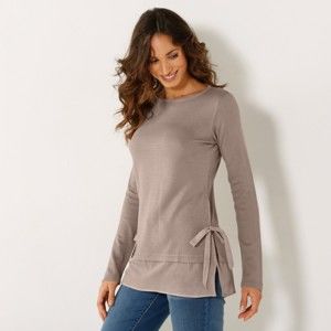 Blancheporte Jednobarevný pulovr ze dvou materiálů hnědošedá 50