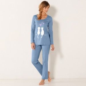 Blancheporte Pyžamo s potiskem koček, bavlna modrá 52
