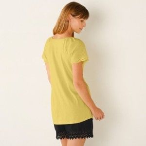 Blancheporte Jednobarevné tričko s anglickou výšivkou medová 42/44