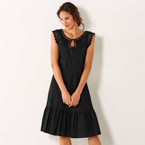 Blancheporte Volánové šaty s macramé černá 50