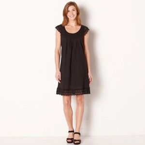 Blancheporte Rozšířené šaty s macramé, bavlna černá 40