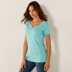 Blancheporte Jednobarevné tričko s tuniským výstřihem bledě modrá 34/36