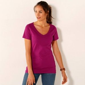 Blancheporte Jednobarevné tričko s výstřihem do "V" indická růžová 50