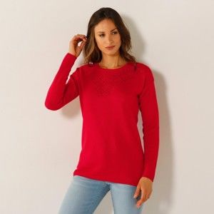 Blancheporte Ažurový pulovr s kulatým výstřihem červená 52