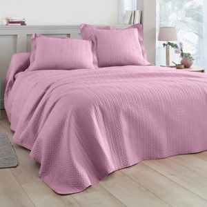 Blancheporte Prošívaný přehoz na postel s geometrickým vzorem, mikrovlákno růžová pudrová povlak na polštář 65x65cm