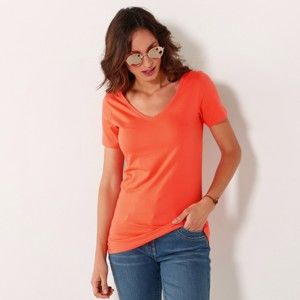 Blancheporte Jednobarevné tričko s výstřihem do "V" broskvová 50