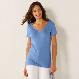 Blancheporte Jednobarevné tričko s výstřihem do "V" levandulová 50