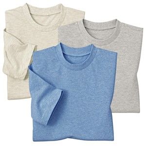 Blancheporte Sada 3 triček s kulatým výstřihem a krátkými rukávy režná/šedá/modrá 157/166 (6XL)