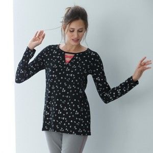Blancheporte Pyžamové tričko s potiskem a dlouhými rukávy černá/bílá 38/40