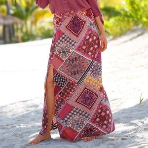 Blancheporte Dlouhá sukně s patchwork vzorem korálová/purpurová 36