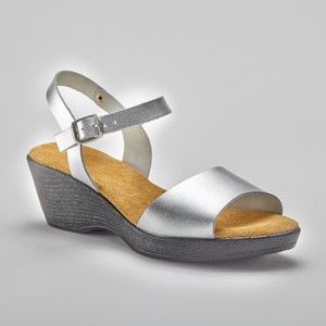 Blancheporte Kožené sandály na klínku, stříbrné stříbrná 38
